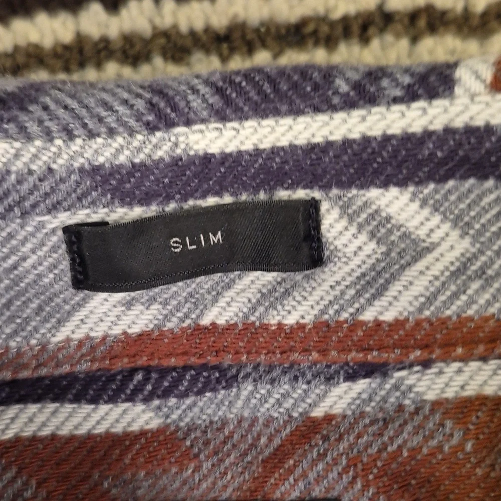 J CREW Grey‎ Brown Aztec Weave Cotton Flannel Small Slim Fit Long Sleeve Shirt